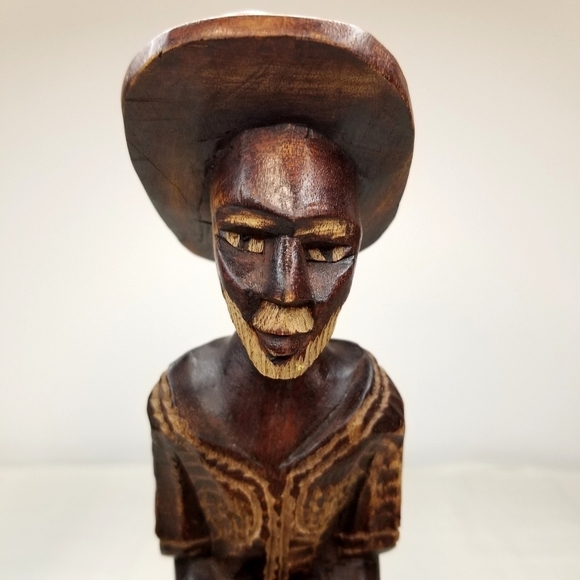 Folk Art Handcarved Wooden Man with Hat and Drum, Drummer Figurine Sculpture - Picture 6 of 11